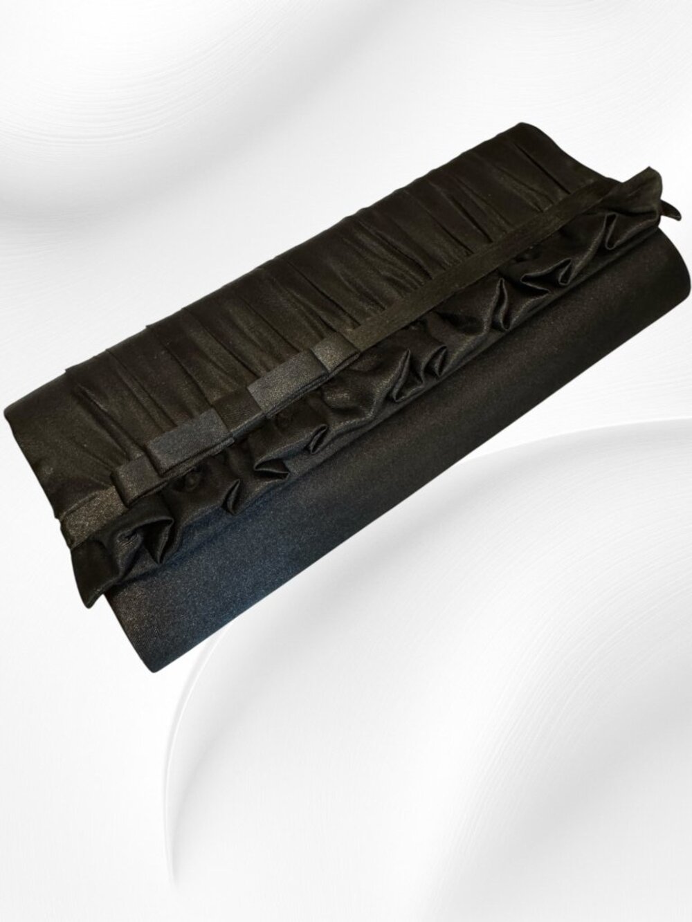Black Evening Clutch Bag Formal Satin Ruffles